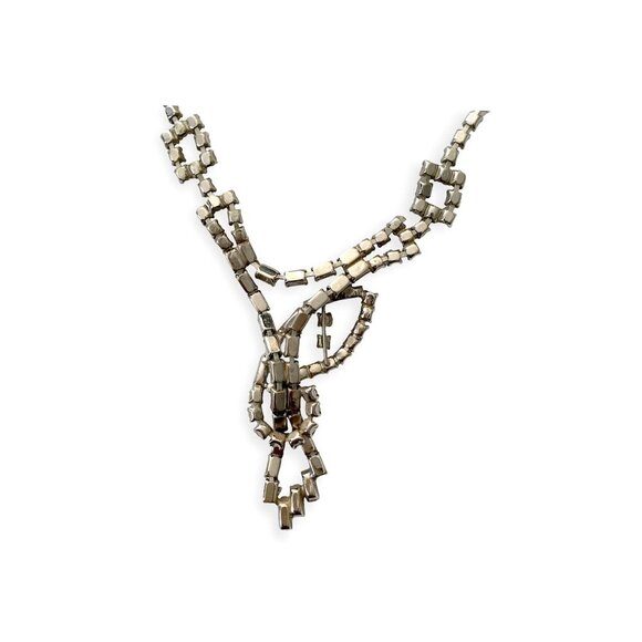 Mid-Century Vintage Rhinestone Necklace,  Blue Accents – Art Deco Revival Style - Picture 7 of 9